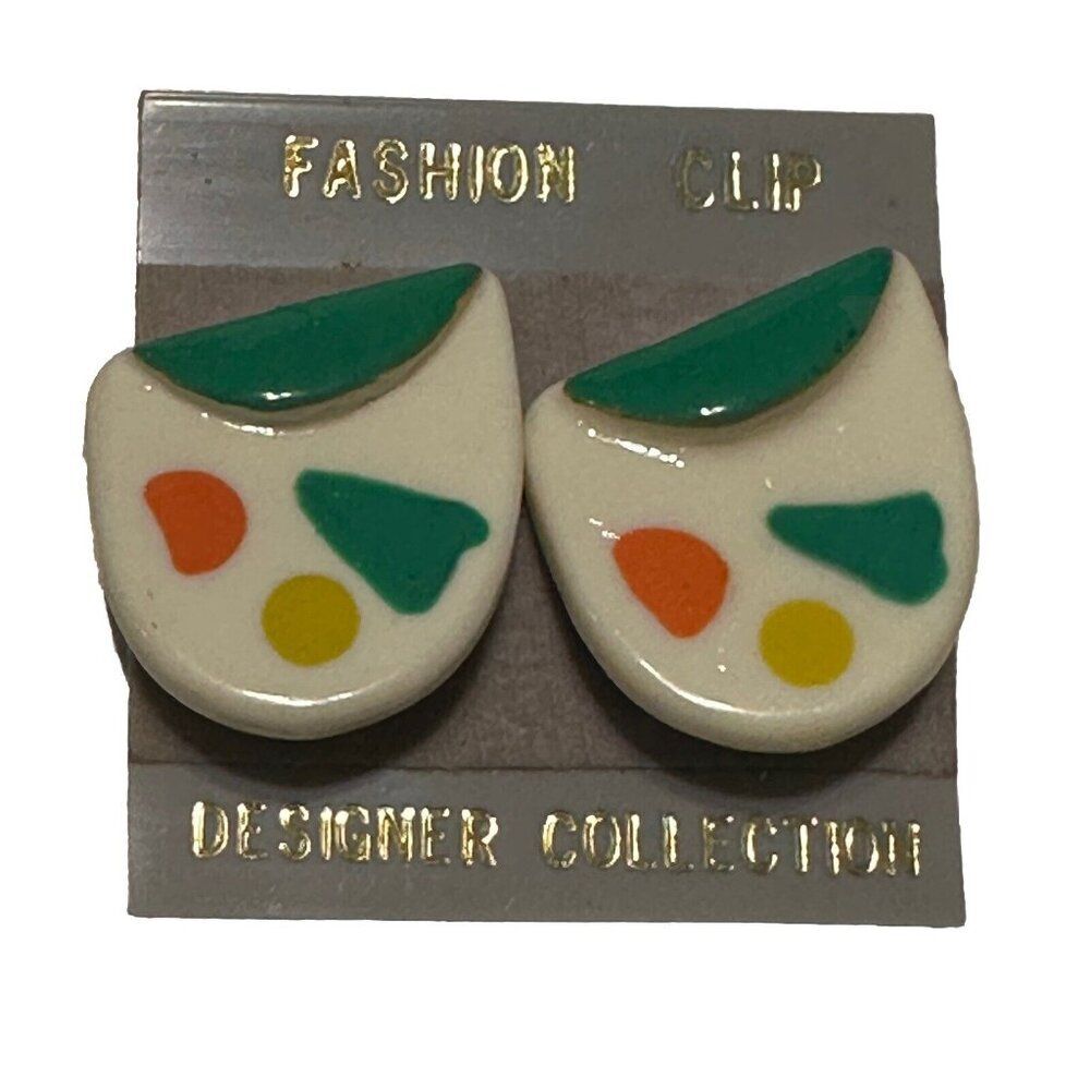 NWT Vintage 1980s Retro Deco Clip On Earrings Color Paint Pallet